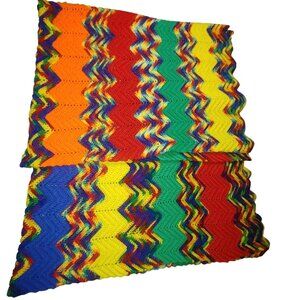 Chevron Throw Blanket Handcrafted Crocheted Multicolor Zigzag Rainbow Bright